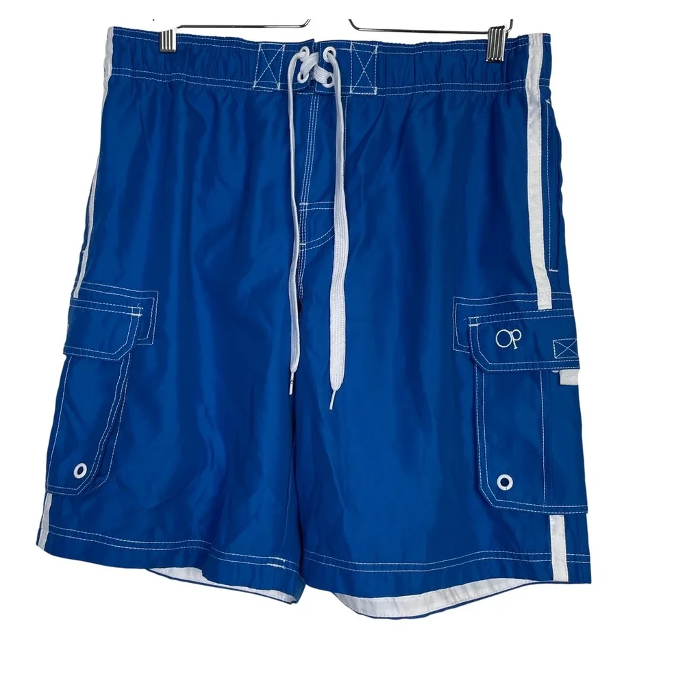 Ocean Pacific Mens Ultra Blue‎ Cargo Swim Trunks Board Shorts L 36-38 OM15105Y